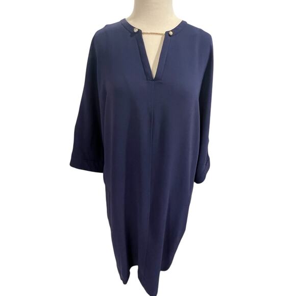 Gerard Darel Shift Dress Knee Length Navy Blue Classic Chain Accent Loose Fit 6